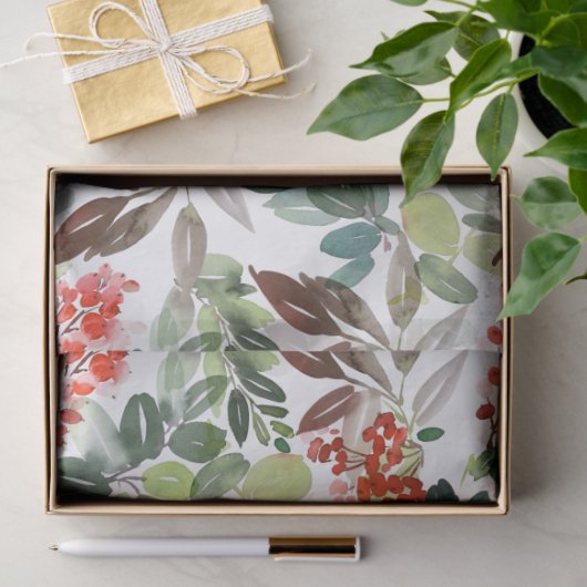 Watercolor Winter Berries & Greenery Christmas 薄葉紙 (ギフト)