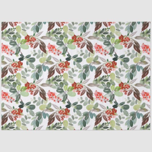 Watercolor Winter Berries & Greenery Christmas 薄葉紙 (正面)