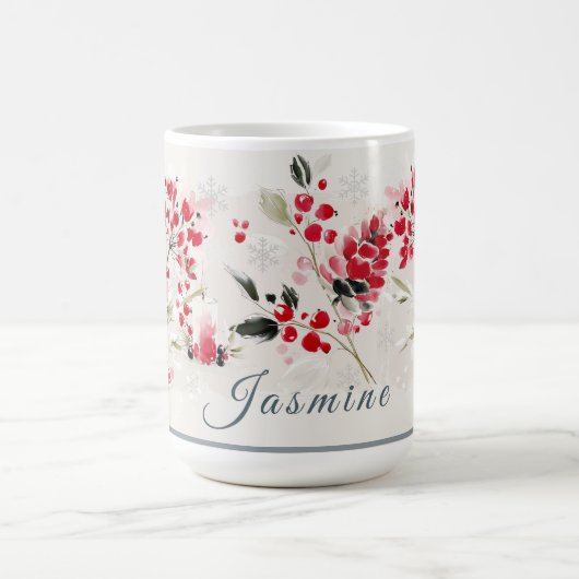 Watercolor Winter Berry Personalized コーヒーマグカップ (中央)