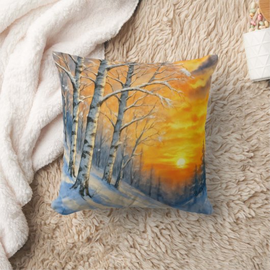 Watercolor Winter Birch Trees  クッション (ブランケット)