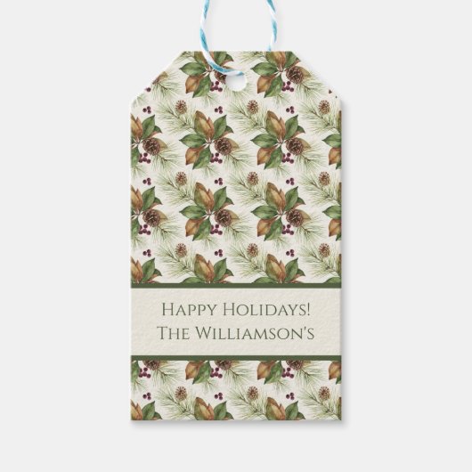 Watercolor Winter Botanical Pattern ギフトタグ (正面)