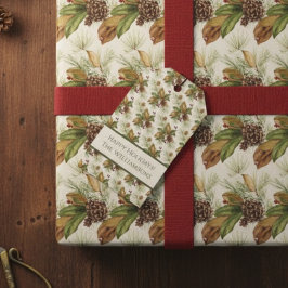 Watercolor Winter Botanical Pattern ギフトタグ