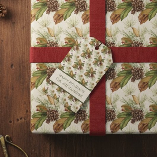 Watercolor Winter Botanical Pattern ギフトタグ