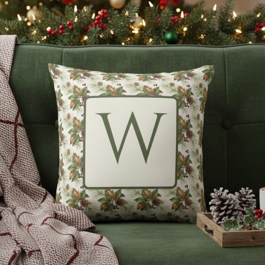 Watercolor Winter Botanical Pattern クッション