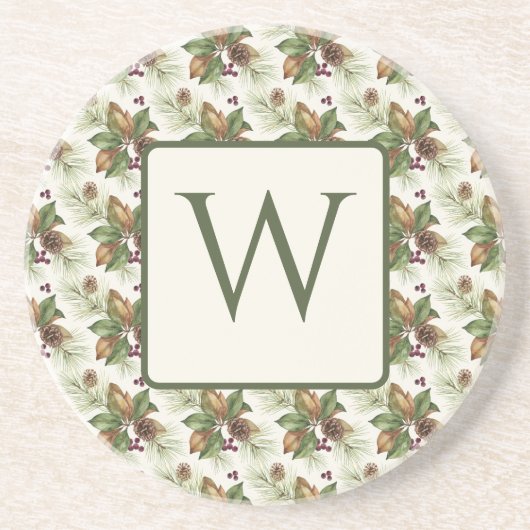 Watercolor Winter Botanical Pattern コースター (正面)