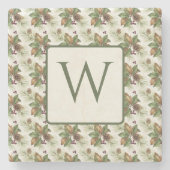Watercolor Winter Botanical Pattern ストーンコースター (正面)