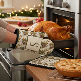 Watercolor Winter Botanical Pattern 鍋つかみ&鍋敷きセット