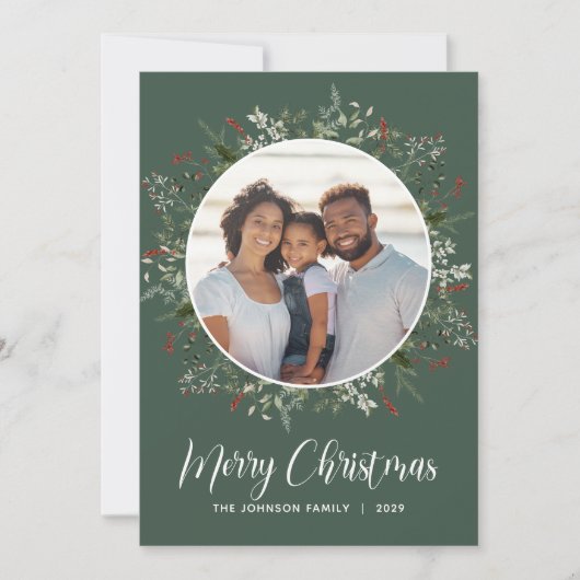 Watercolor Winter Botanical Photo Green シーズンカード (正面)