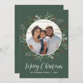 Watercolor Winter Botanical Photo Green シーズンカード (正面/裏面)