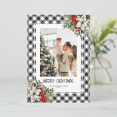Watercolor Winter Botanicals Black Plaid Christmas シーズンカード (スタンド正面)