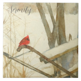 Watercolor Winter Cardinal タイル