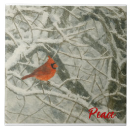 Watercolor Winter Cardinal Ceramic Tile タイル
