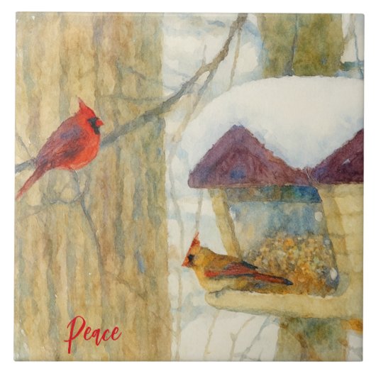 Watercolor Winter Cardinals タイル (正面)