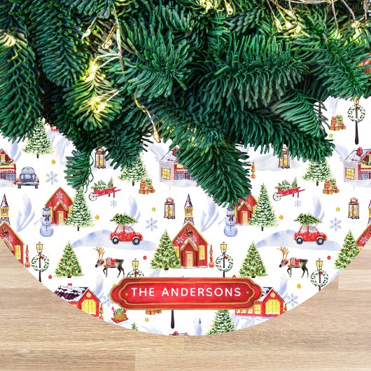 Watercolor Winter Christmas Objects Pattern フリース ツリースカート