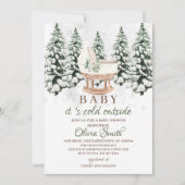 Watercolor Winter Forest Gray Baby Shower 招待状 (正面)