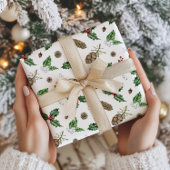 Watercolor Winter Greenery and Berries Christmas  ラッピングペーパー