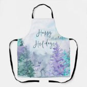Watercolor Winter Landscape Happy Holidays エプロン (正面)