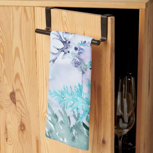 Watercolor Winter Landscape Happy Holidays キッチンタオル (三つ折り)