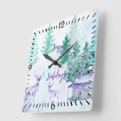 Watercolor Winter Landscape Happy Holidays スクエア壁時計 (傾斜)