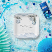 Watercolor Winter Mountain Snowflake Baby Shower ペーパープレート (パーティー)