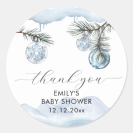 Watercolor Winter Mountain Snowflake Baby Shower  ラウンドシール