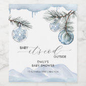 Watercolor Winter Mountain Snowflake Baby Shower  ワインラベル (シングルラベル)
