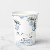 Watercolor Winter Mountain Snowflake Baby Shower  紙コップ (裏面)