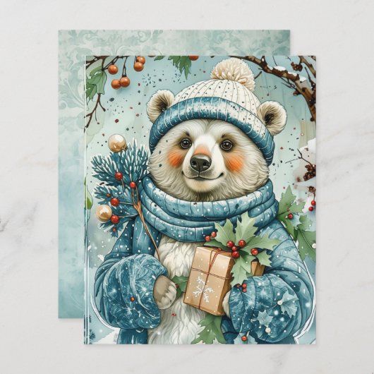 Watercolor Winter Polar Bear Scrapbook Paper (正面/裏面)