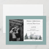 Watercolor Winter Reindeer | Teal Photo シーズンカード (正面/裏面)