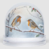 Watercolor Winter Robins Snow Globe (正面)