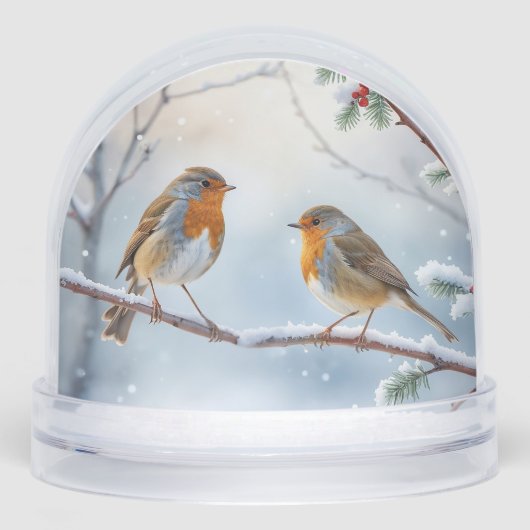 Watercolor Winter Robins Snow Globe (正面)