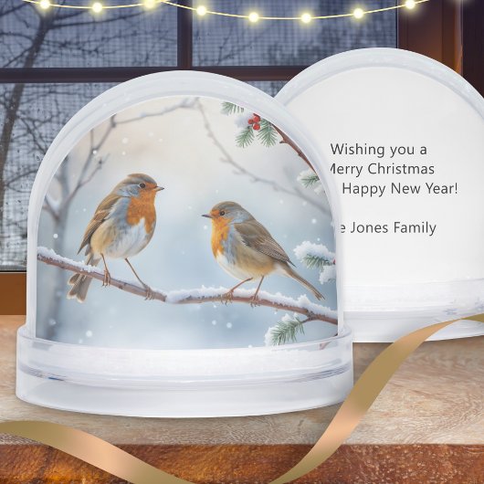 Watercolor Winter Robins Snow Globe