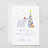Watercolor Winter Santa Polar Bear Baby Shower  サンキューカード (正面)