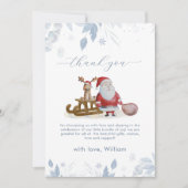 Watercolor Winter Sleigh Moose Santa Baby Shower サンキューカード (正面)