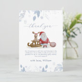 Watercolor Winter Sleigh Moose Santa Baby Shower サンキューカード (スタンド正面)