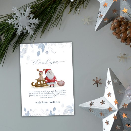 Watercolor Winter Sleigh Moose Santa Baby Shower サンキューカード