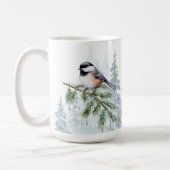 Watercolor Winter Spruce Tree Chickadee  コーヒーマグカップ (左)