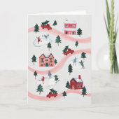 Watercolor Winter Village Scene Holiday Card カード (正面)
