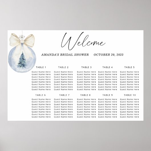 Watercolor winter wedding seating chart ポスター (正面)