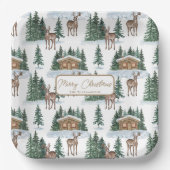 Watercolor Winter Wonderland Rustic Barn Christmas ペーパープレート (正面)