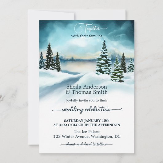 Watercolor Winter Wonderland Wedding Invitation 招待状 (正面)