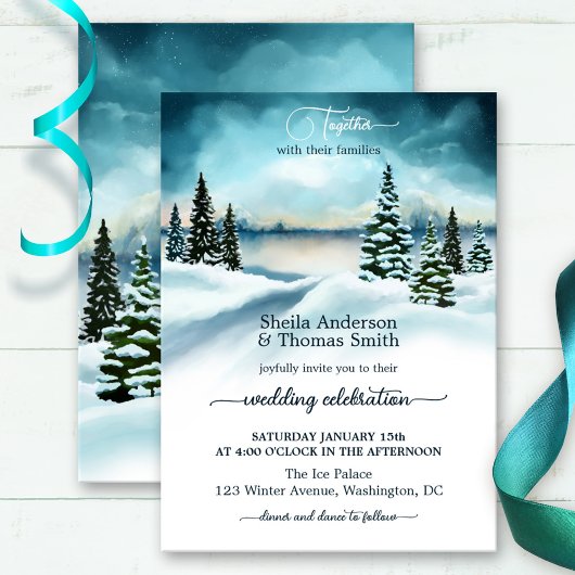 Watercolor Winter Wonderland Wedding Invitation 招待状