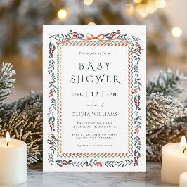 Watercolor Winterberry Frame Baby Shower 招待状