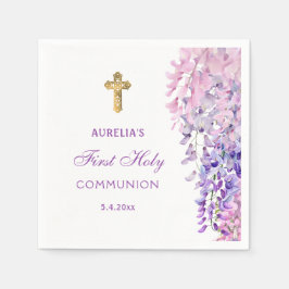 Watercolor Wisteria First Communion スタンダードカクテルナプキン