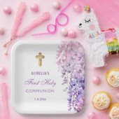 Watercolor Wisteria First Communion ペーパープレート (パーティー)