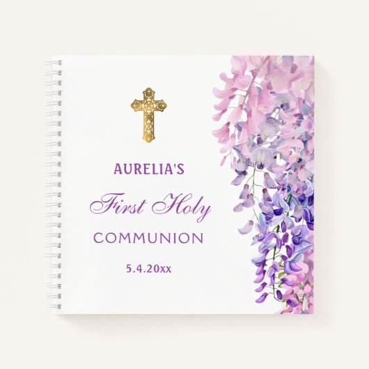 Watercolor Wisteria First Communion Guest Book ノートブック (正面)