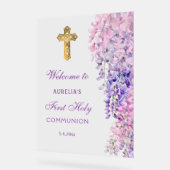 Watercolor Wisteria First Communion Welcome アクリルサイン (傾斜)
