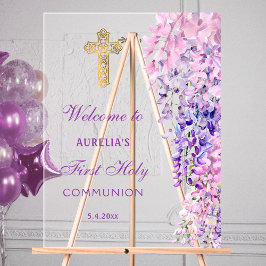 Watercolor Wisteria First Communion Welcome アクリルサイン