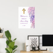 Watercolor Wisteria First Communion Welcome ポスター (ホームオフィス)