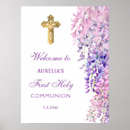 Watercolor Wisteria First Communion Welcome ポスター